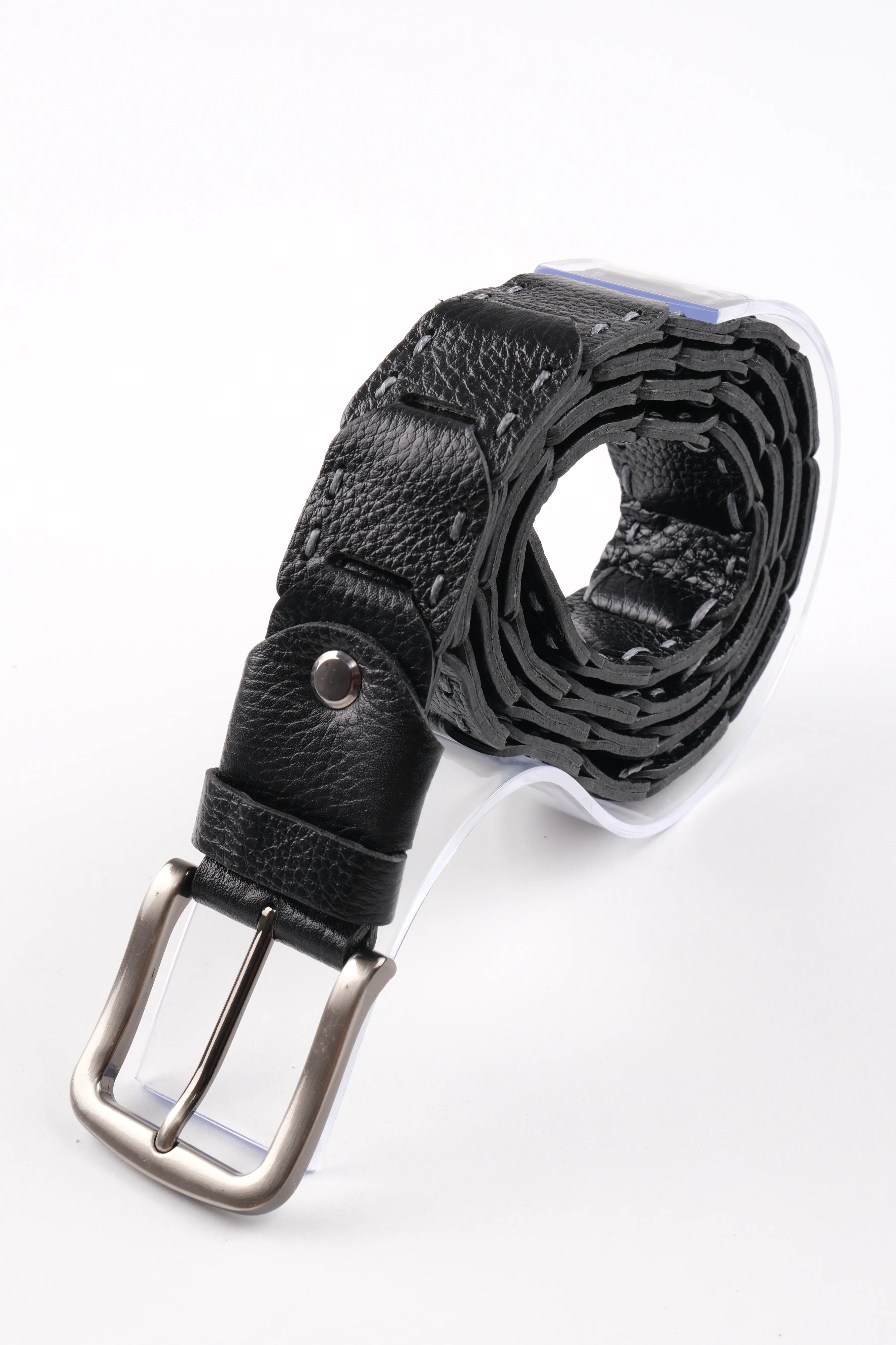 LISBOA LEATHER KNIT BELT  - BLACK - 300