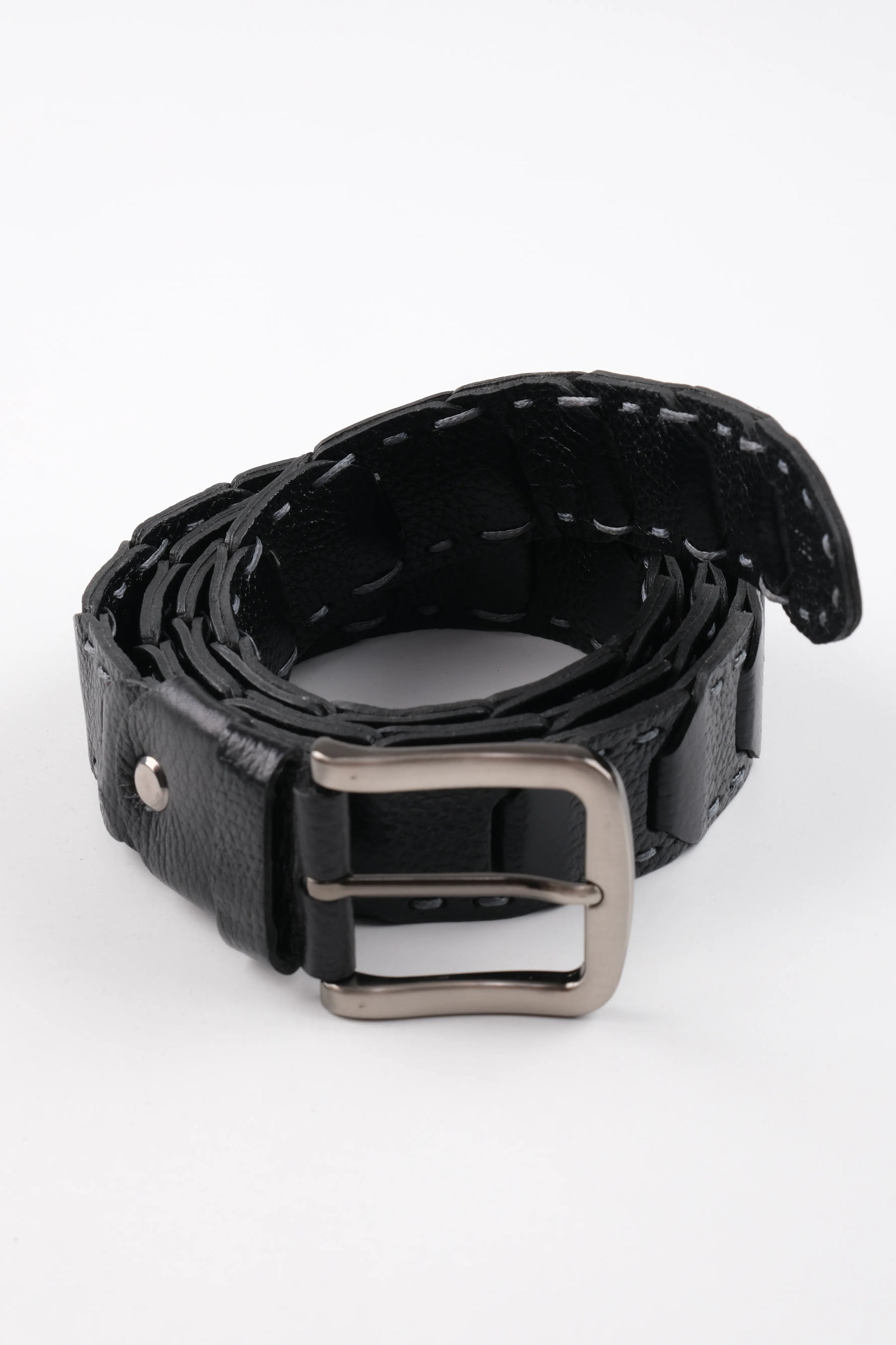 LISBOA LEATHER KNIT BELT  - BLACK - 300