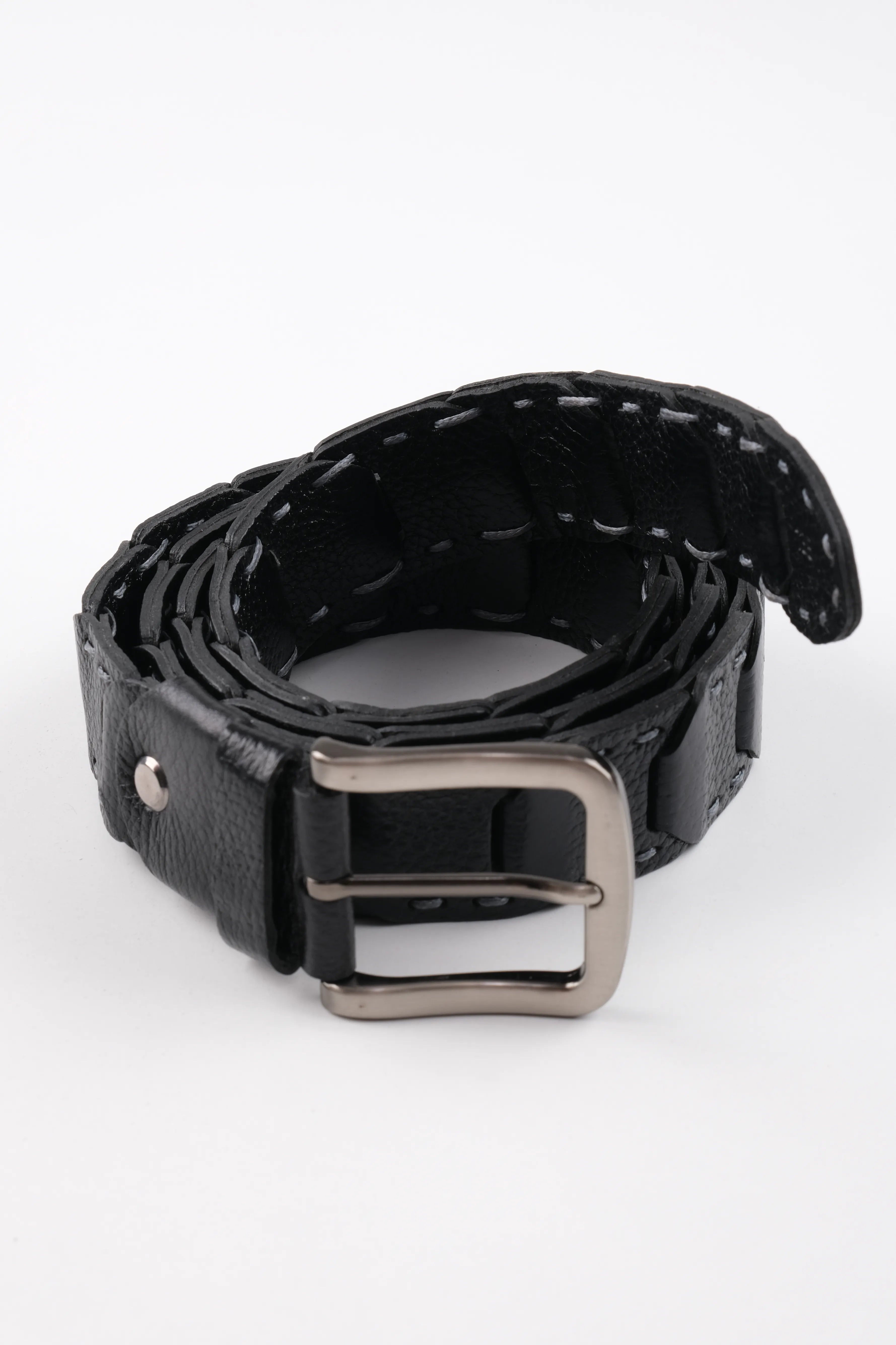 LISBOA LEATHER KNIT BELT  - BLACK - 300