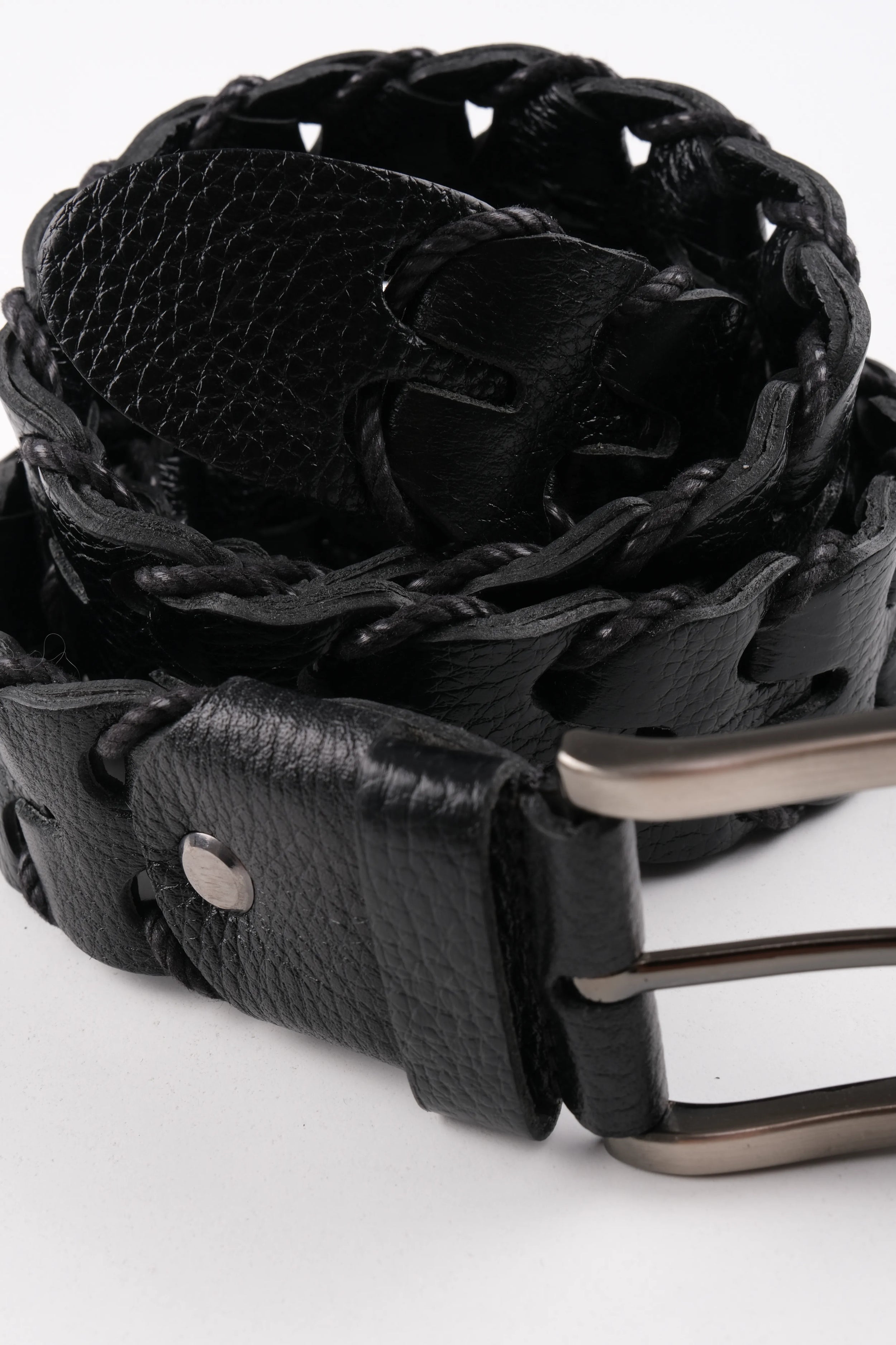 LISBOA LEATHER KNIT BELT  - BLACK - 400