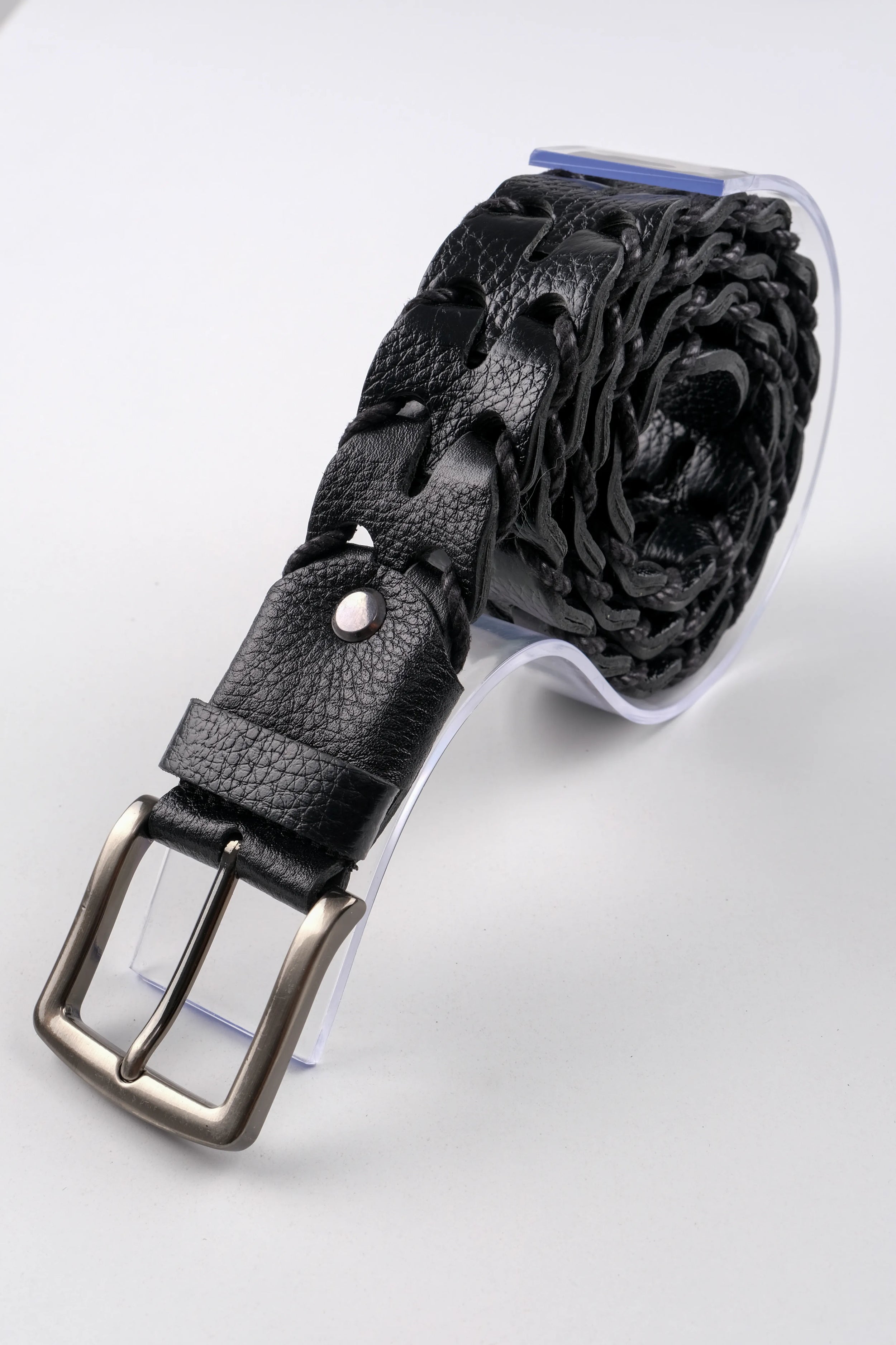 LISBOA LEATHER KNIT BELT  - BLACK - 400