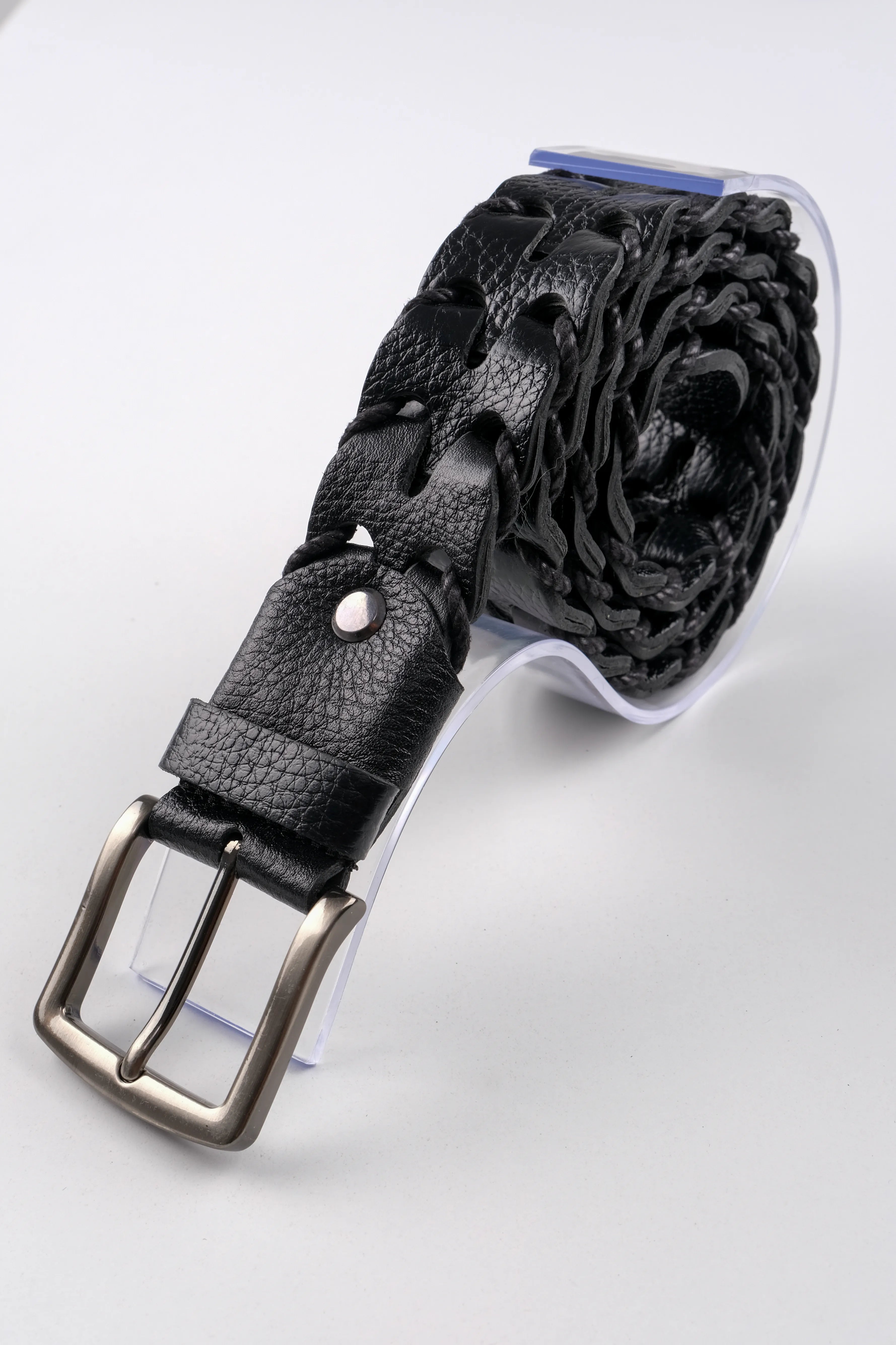 LISBOA LEATHER KNIT BELT  - BLACK - 400