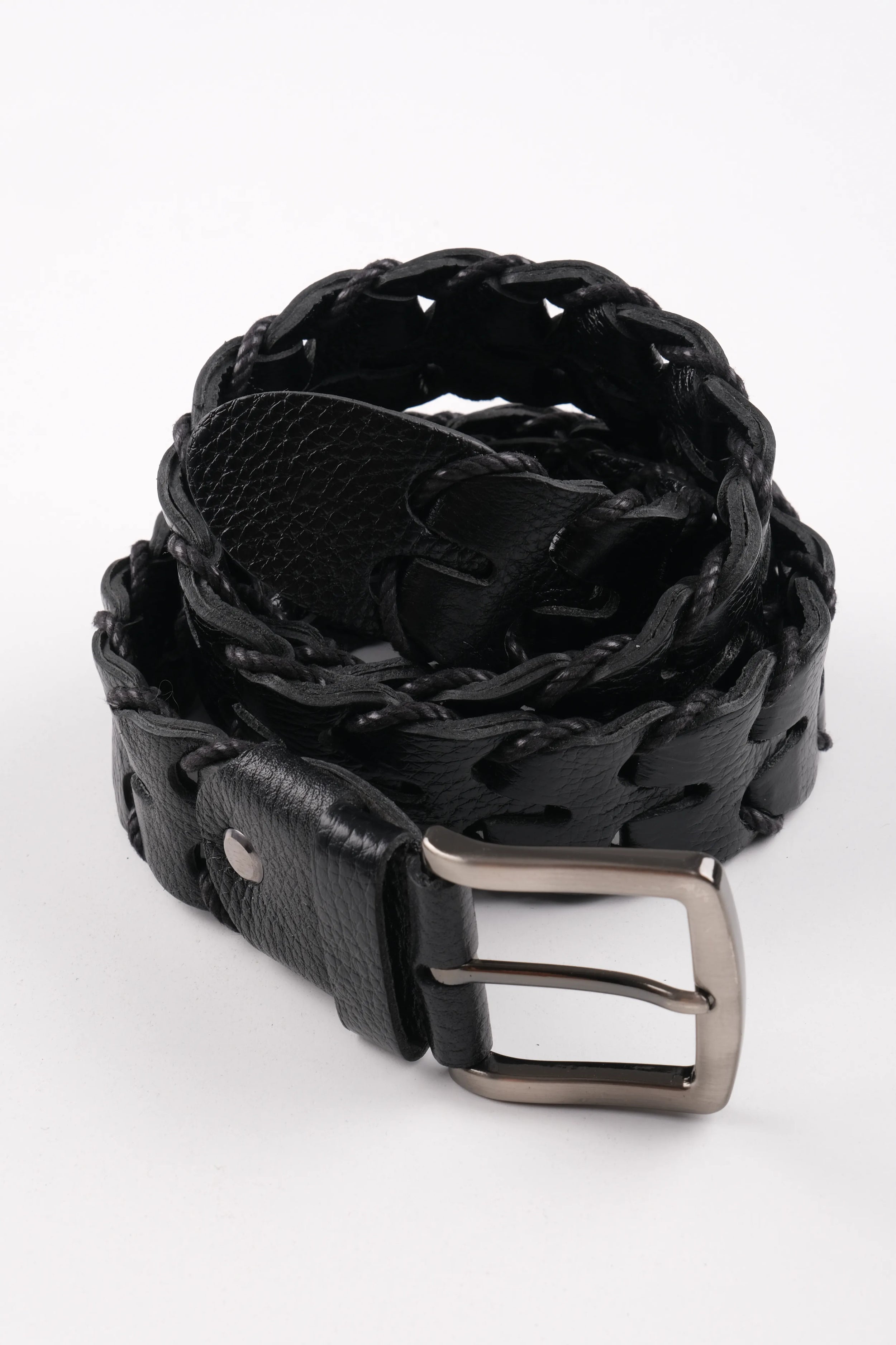 LISBOA LEATHER KNIT BELT  - BLACK - 400